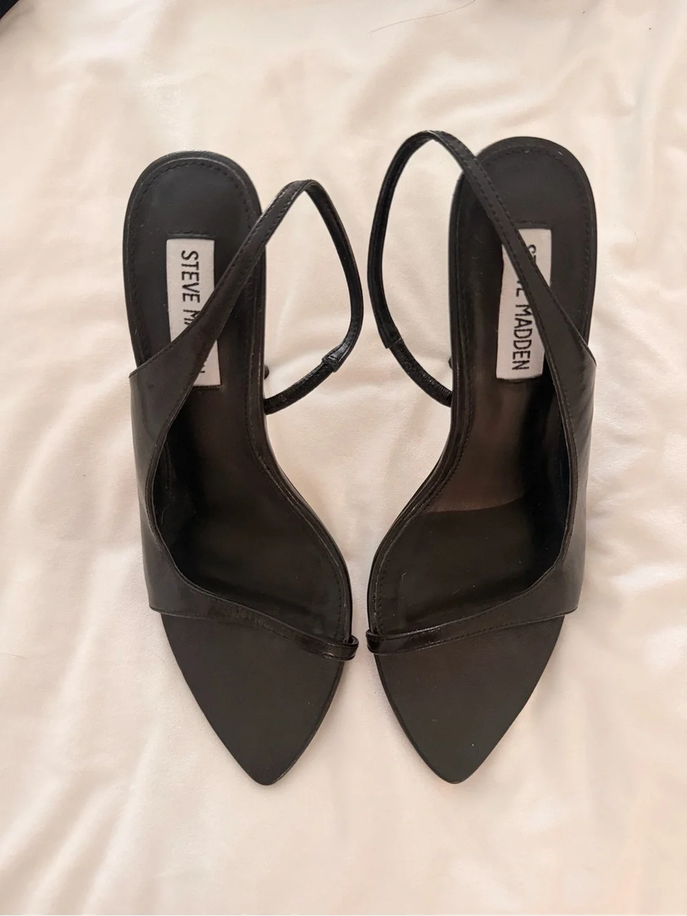 Steve Madden Black Leather Pointed Slingback Stiletto Heels